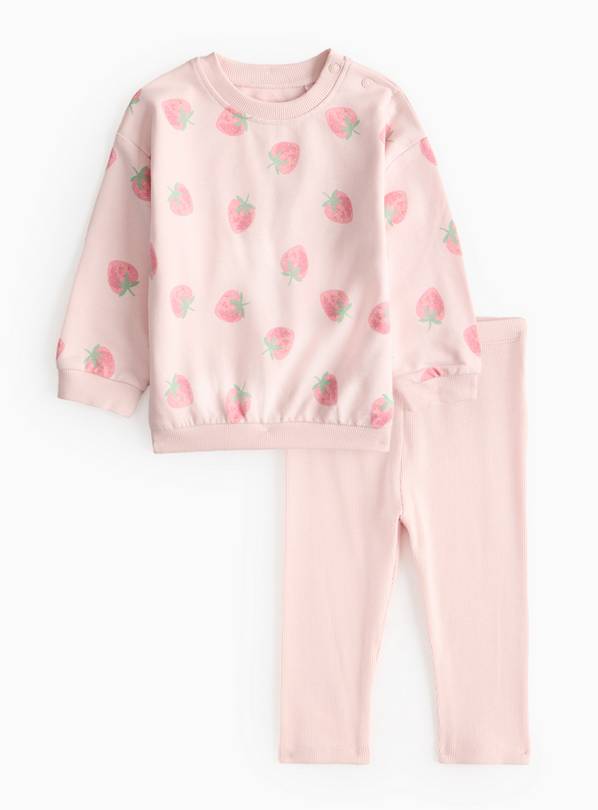 Pink Strawberry Print Sweatshirt & Leggings Set 12-18 months